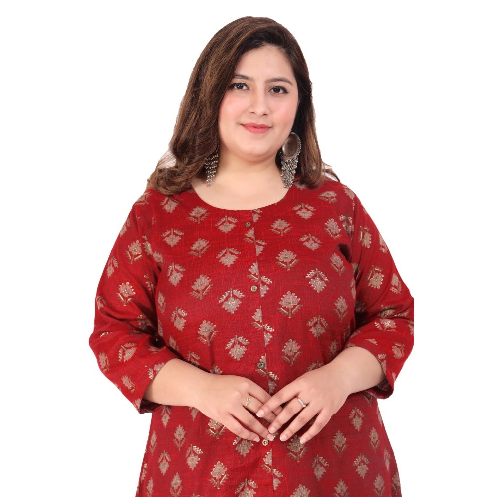 Office wear Floral Printed Capsule A-Line Kurti (Maroon)