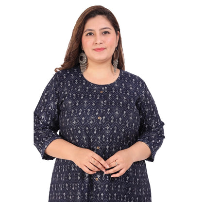 Office wear Floral Printed Capsule A-Line Kurti (Navy Blue)