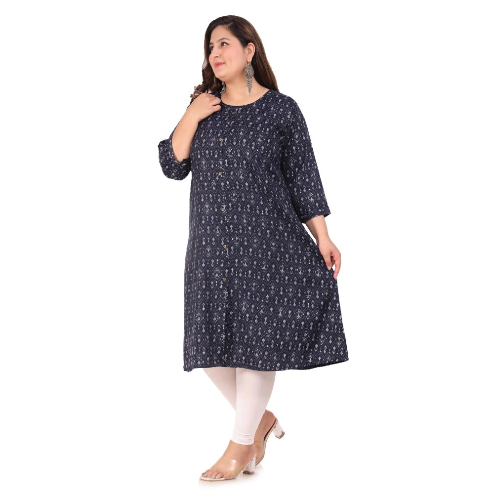 Office wear Floral Printed Capsule A-Line Kurti (Navy Blue)