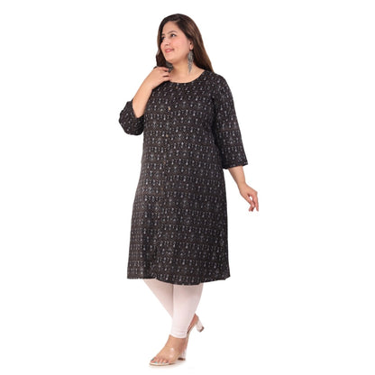 Office wear Floral Printed Capsule A-Line Kurti (Black)