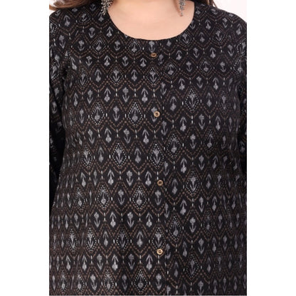 Office wear Floral Printed Capsule A-Line Kurti (Black)