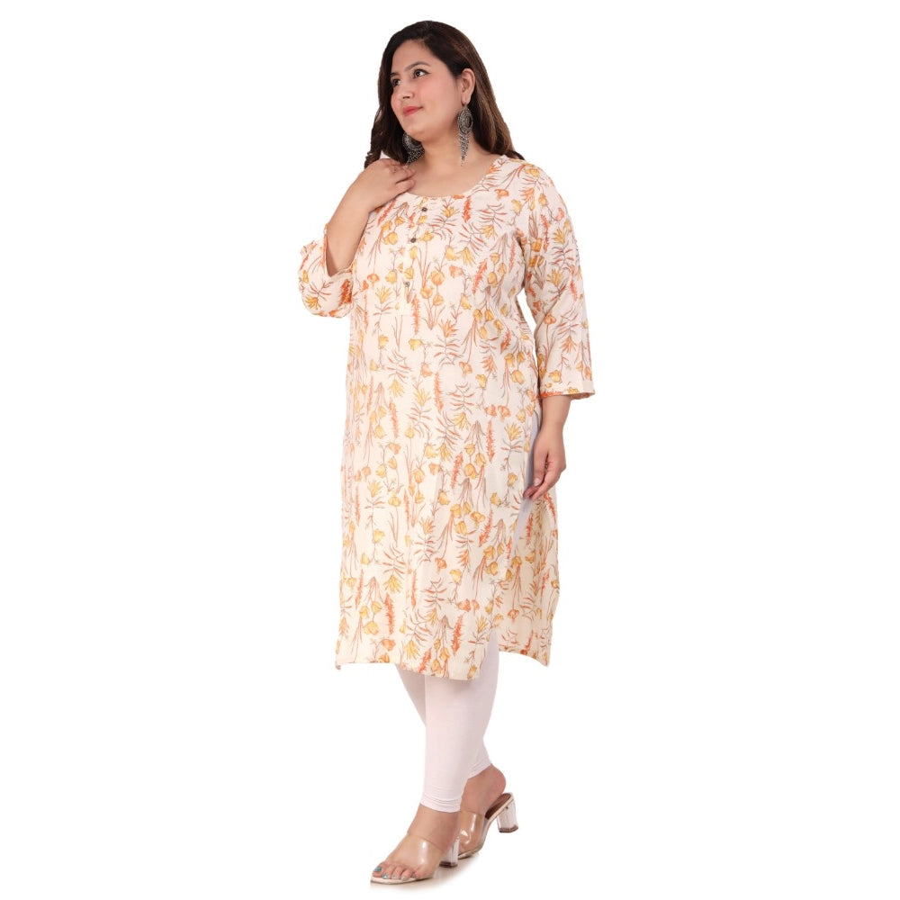 Office wear Floral Printed Capsule Straight Kurti (Orange)