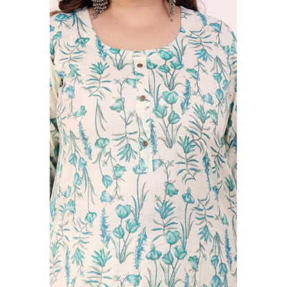 Office wear Floral Printed Capsule Straight Kurti (Light Green)