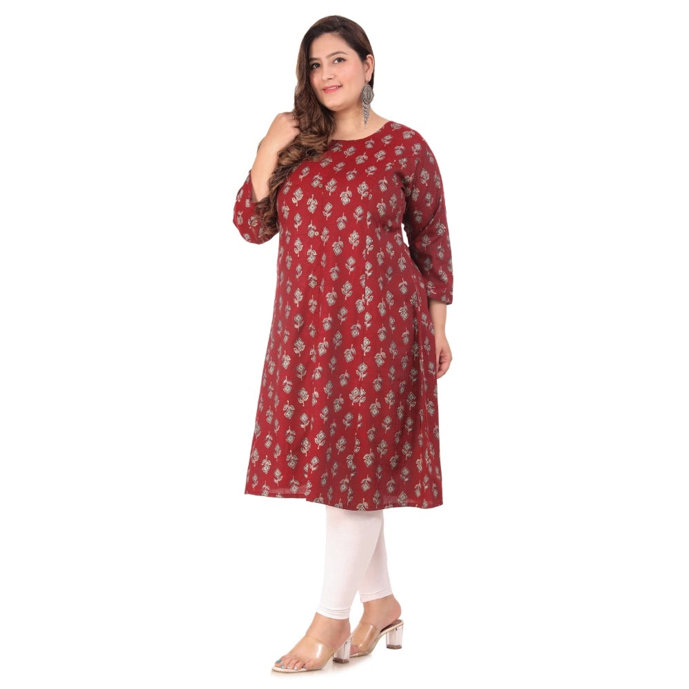 Office wear Floral Printed Capsule Princess Cut Kurti (Maroon)