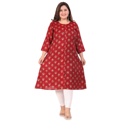 Office wear Floral Printed Capsule A-Line Kurti (Maroon)