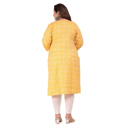 Office wear Designer Printed Capsule Straight Kurti (Yellow)