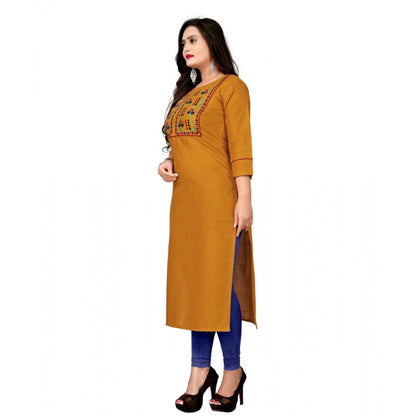 Cotton Embroidery Straight Kurti (Mustard Yellow)