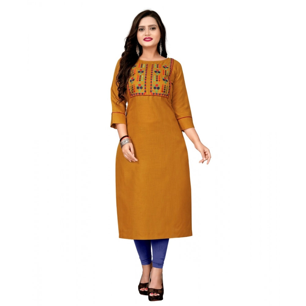 Cotton Embroidery Straight Kurti (Mustard Yellow)