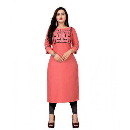 Cotton Embroidery Straight Kurti (Peach)