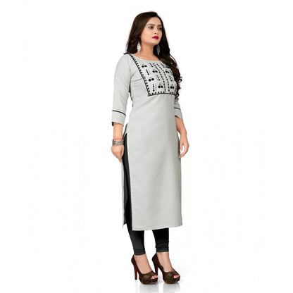 Cotton Embroidery Straight Kurti (Cream)