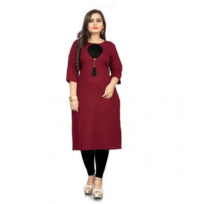 Cotton Solid A-Line Kurti (Maroon)