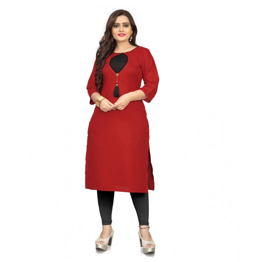 Cotton Solid A-Line Kurti (Red)