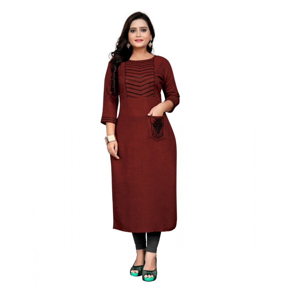 Cotton Embroidery Straight Kurti (Maroon)