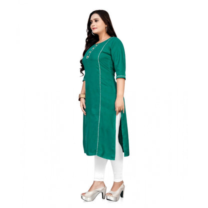 Cotton Solid A-Line Kurti (Turquoise Green)