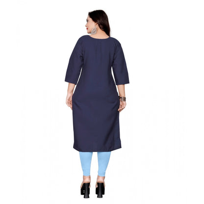 Cotton Solid Straight Kurti (Navy Blue)