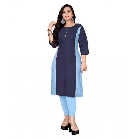 Cotton Solid Straight Kurti (Navy Blue)