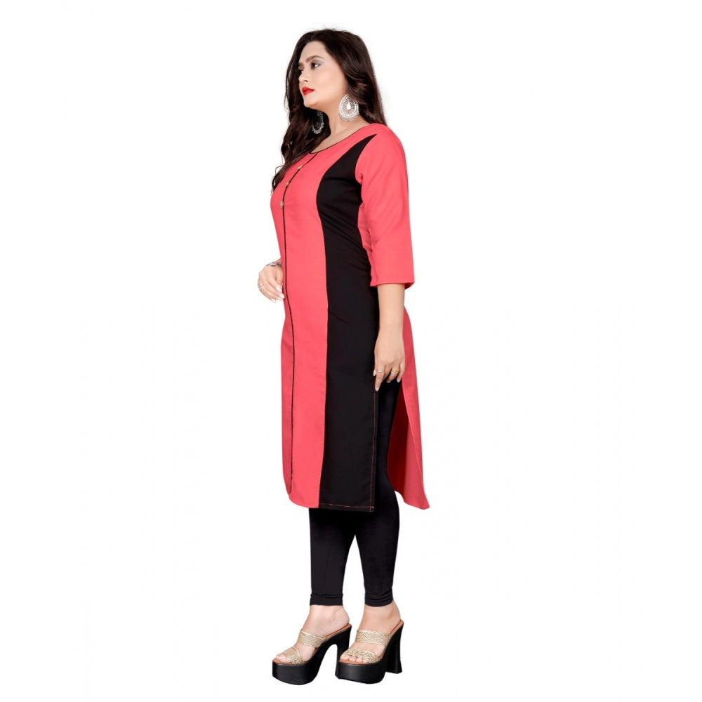 Cotton Solid Straight Kurti (Peach)