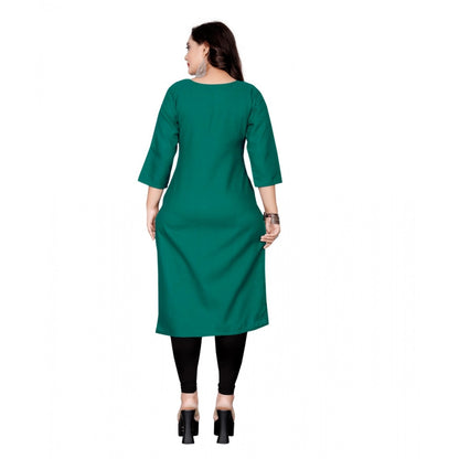 Cotton Solid Straight Kurti (Green)