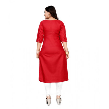 Cotton Solid A-Line Kurti (Red)