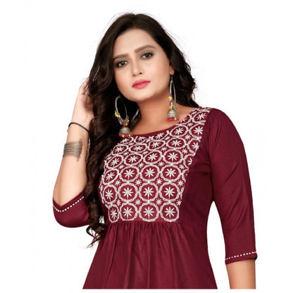 Cotton Embroidery Straight Kurti (Maroon)