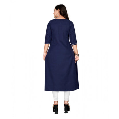 Cotton Embroidery Straight Kurti (Navy Blue)