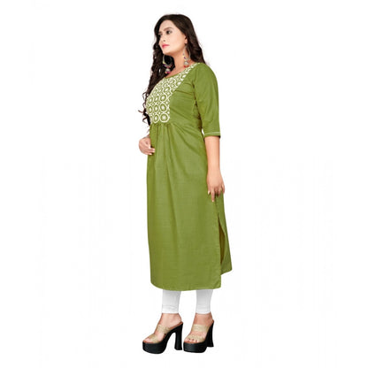 Cotton Embroidery Straight Kurti (Light Green)