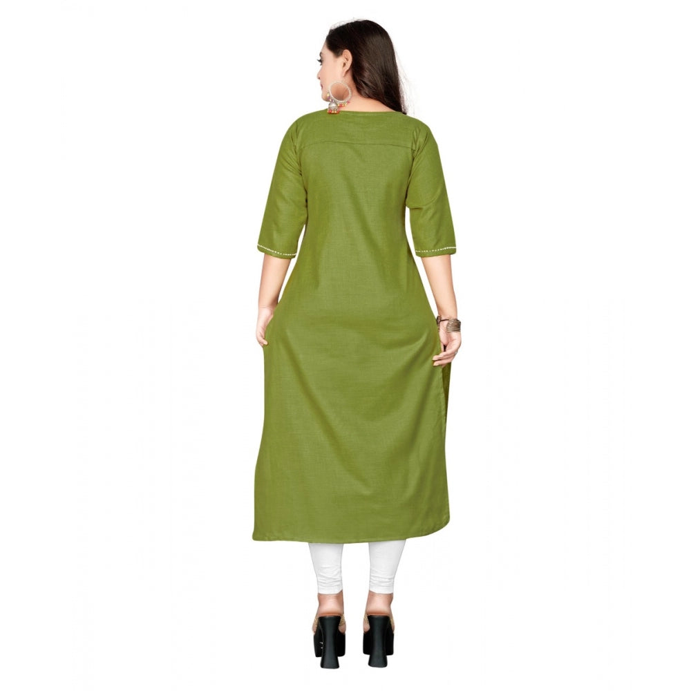 Cotton Embroidery Straight Kurti (Light Green)