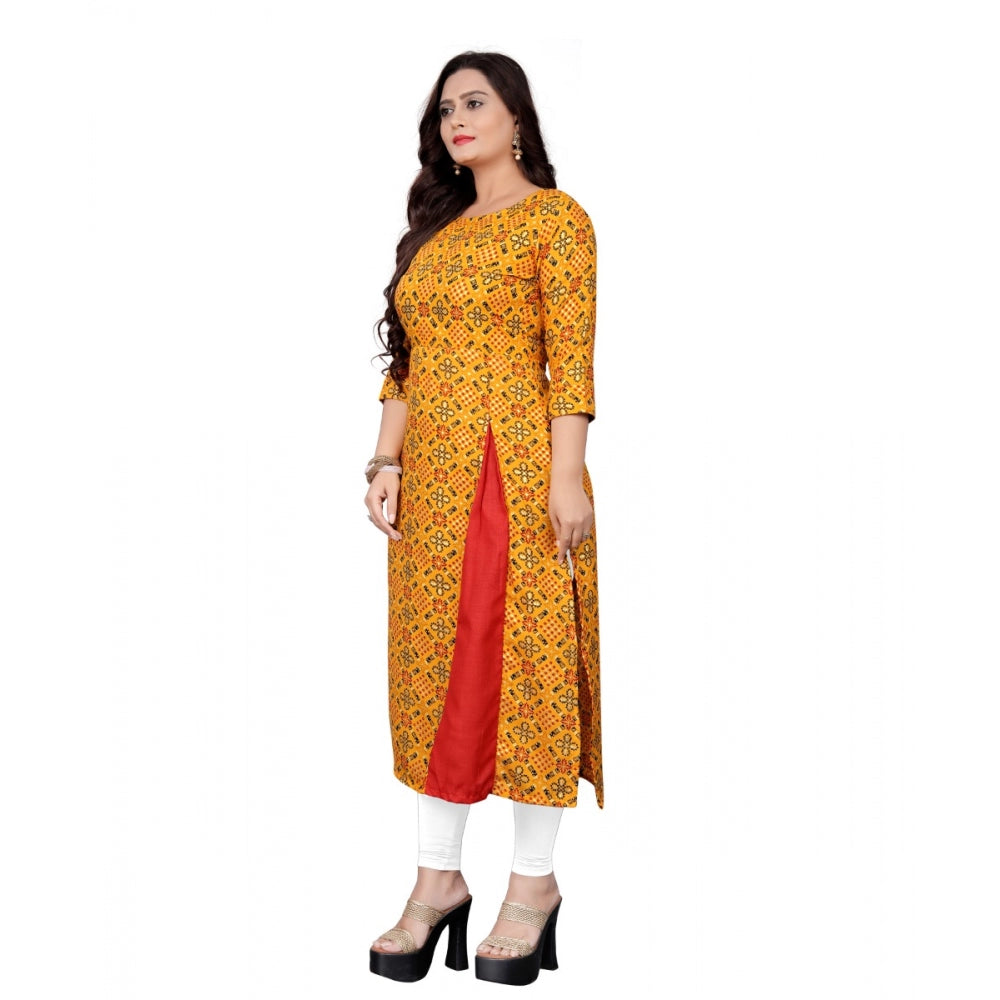 Cotton Print with Foil Frontslit Kurti (Mustard Yellow)