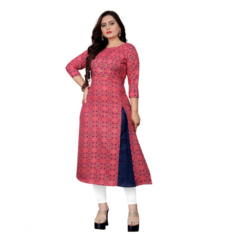 Cotton Print with Foil Frontslit Kurti (Pink)