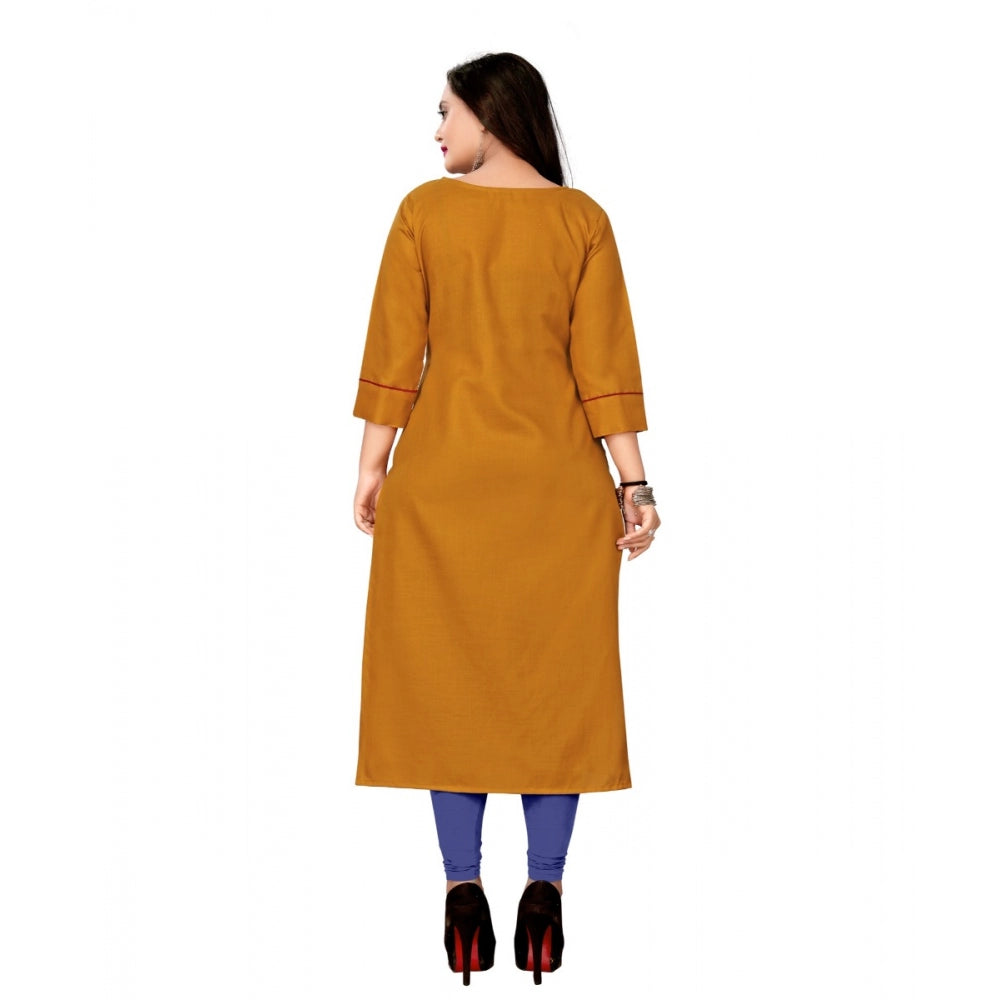 Cotton Embroidery Straight Kurti (Mustard Yellow)