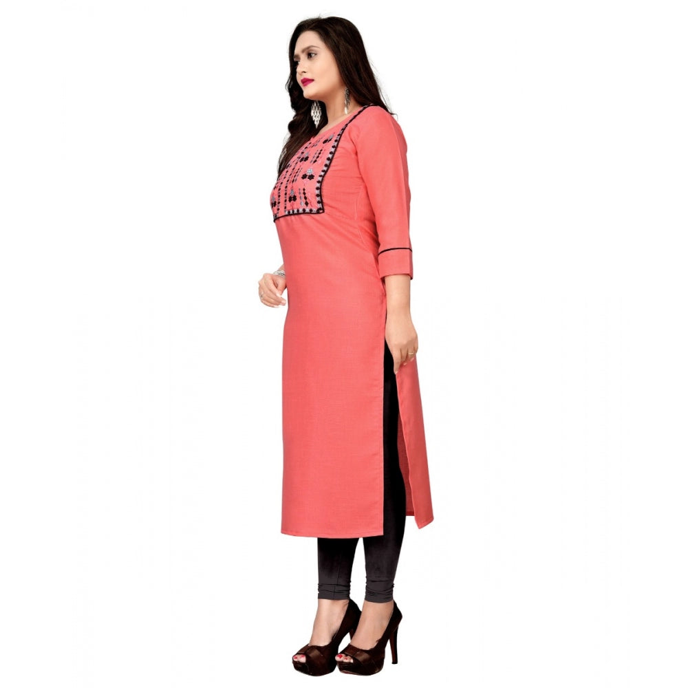 Cotton Embroidery Straight Kurti (Peach)