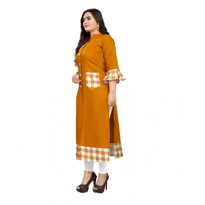 Cotton Digital Printed Straight Kurti (Mustard Yellow)