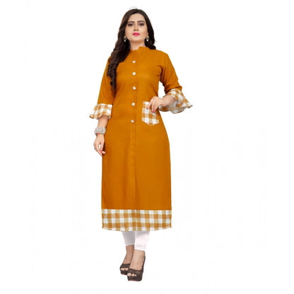 Cotton Digital Printed Straight Kurti (Mustard Yellow)