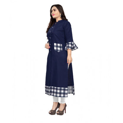 Cotton Digital Printed Straight Kurti (Navy Blue)