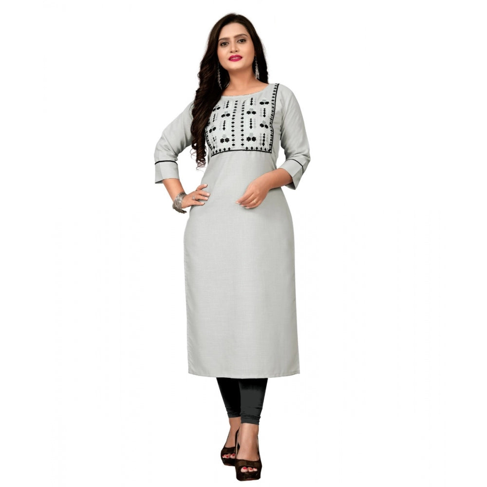 Cotton Embroidery Straight Kurti (Cream)