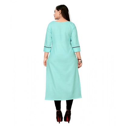 Cotton Embroidery Straight Kurti (Light Blue)