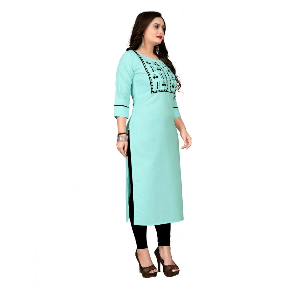 Cotton Embroidery Straight Kurti (Light Blue)