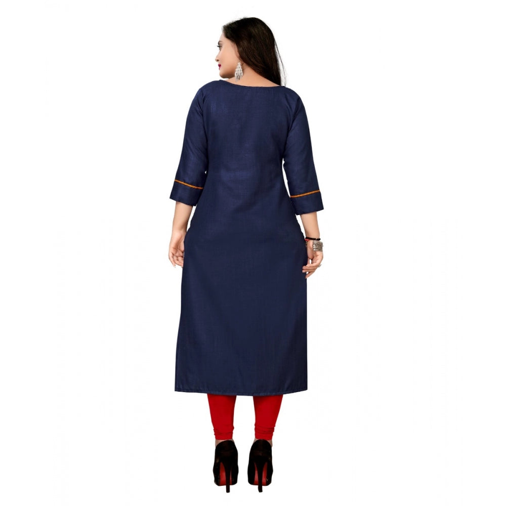 Cotton Embroidery Straight Kurti (Navy Blue)