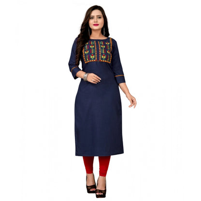 Cotton Embroidery Straight Kurti (Navy Blue)