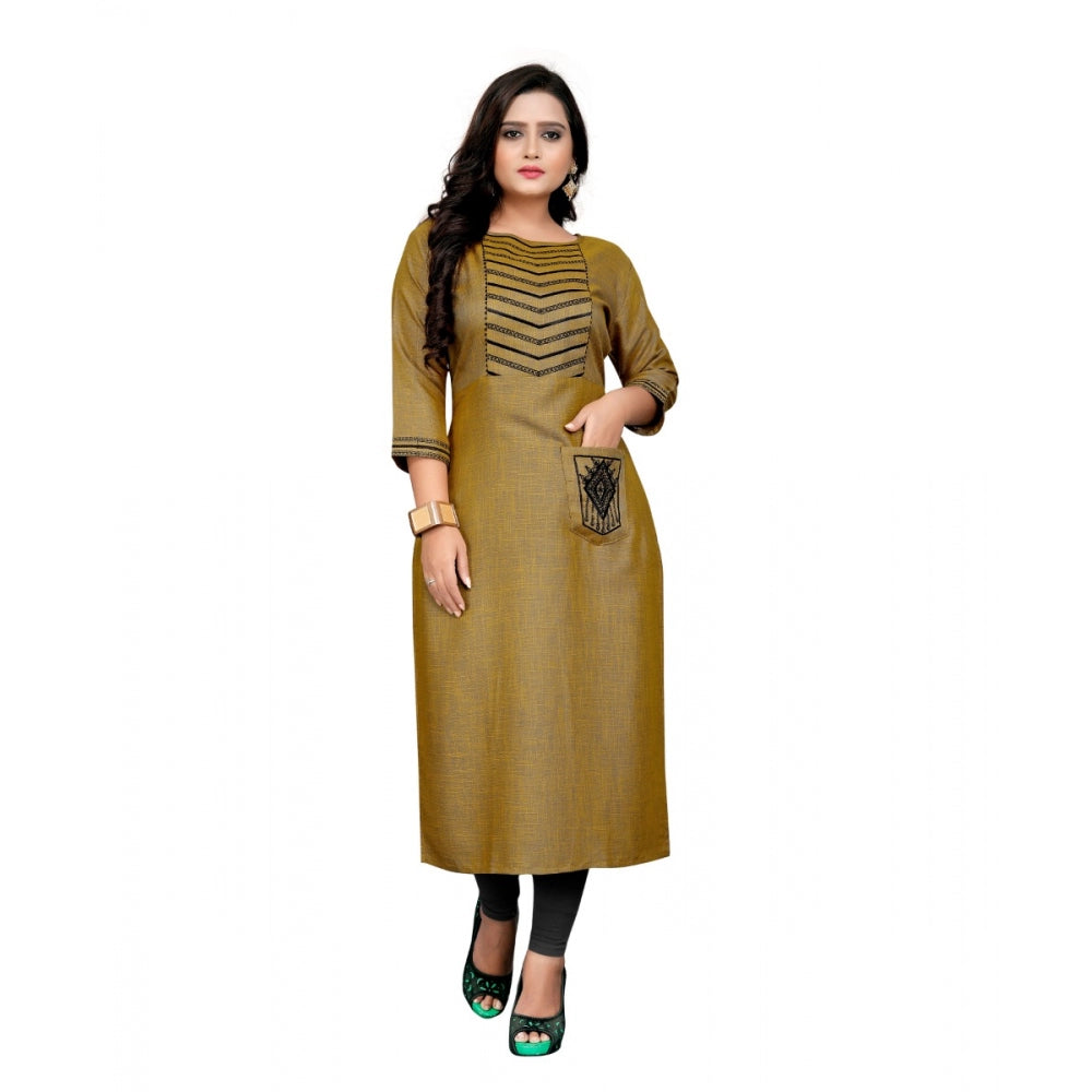 Cotton Embroidery Straight Kurti (Mustard Yellow)