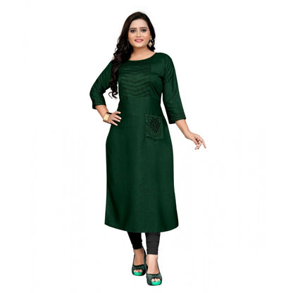 Cotton Embroidery Straight Kurti (Dark Green)