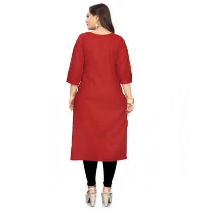 Cotton Solid A-Line Kurti (Red)