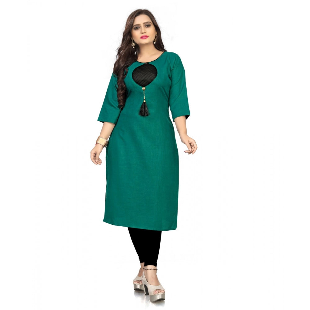 Cotton Solid A-Line Kurti (Green)