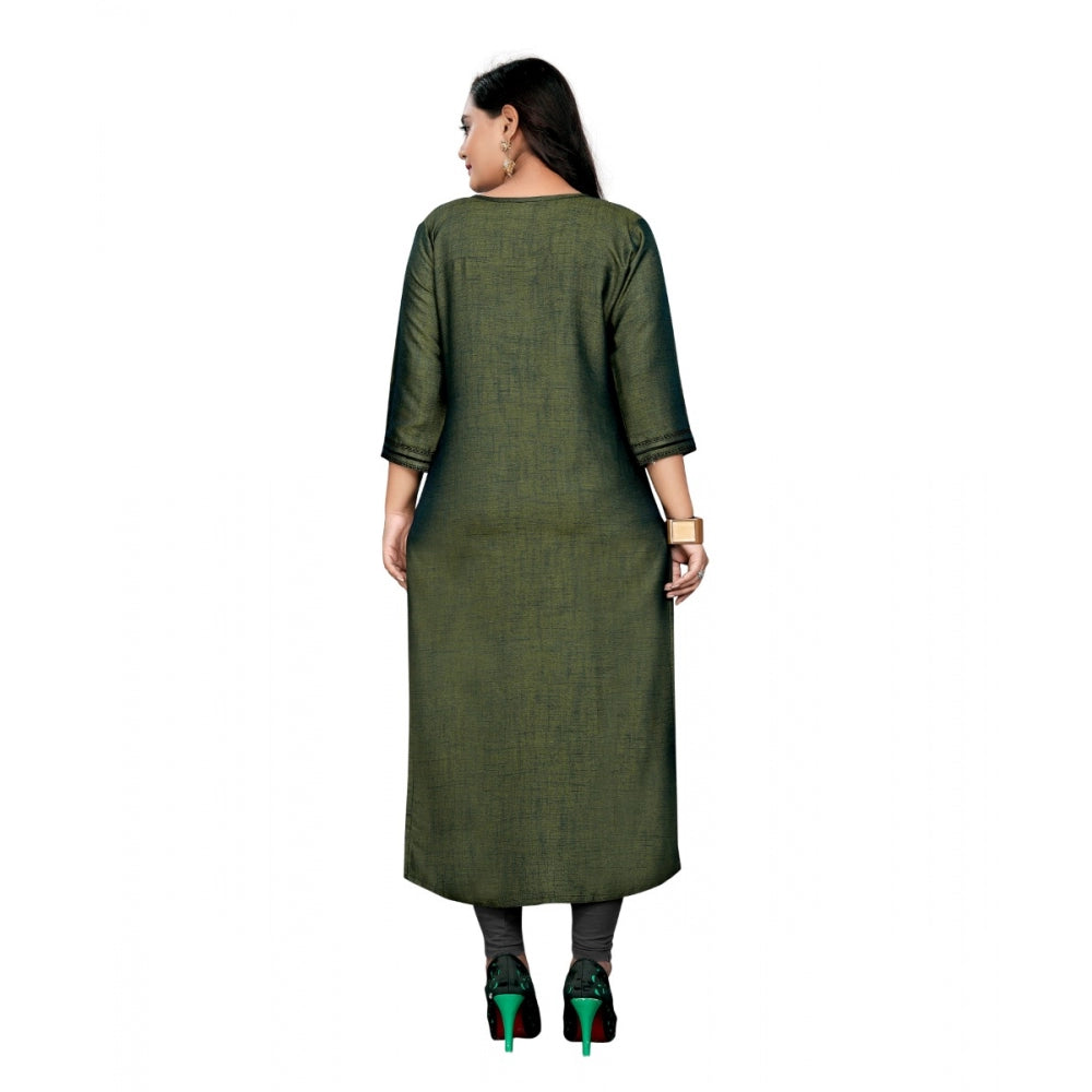 Cotton Embroidery Straight Kurti (Green)