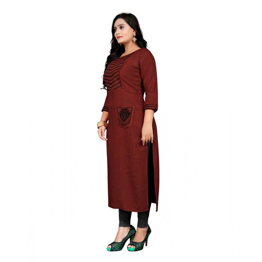 Cotton Embroidery Straight Kurti (Maroon)