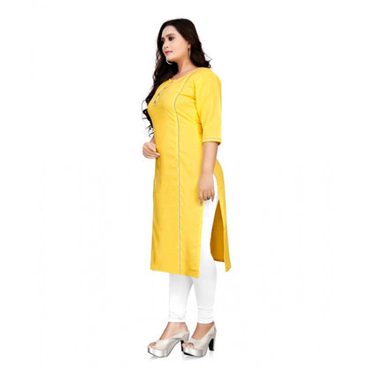 Cotton Solid A-Line Kurti (Yellow)