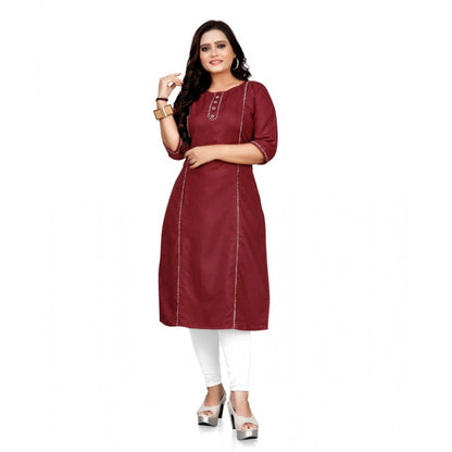 Cotton Solid A-Line Kurti (Maroon)