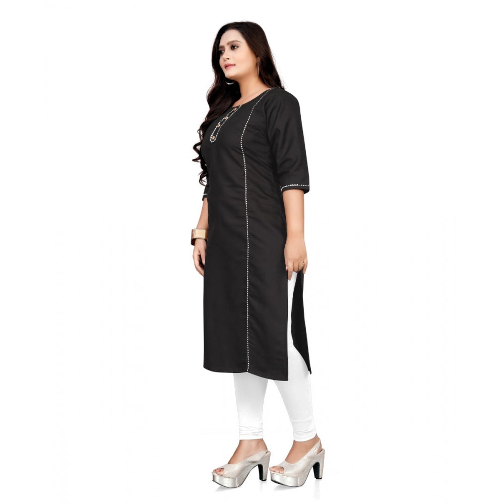 Cotton Solid A-Line Kurti (Black)