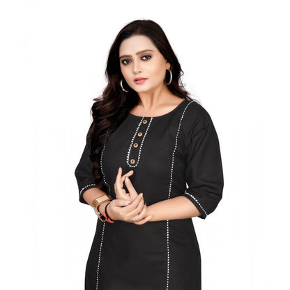 Cotton Solid A-Line Kurti (Black)