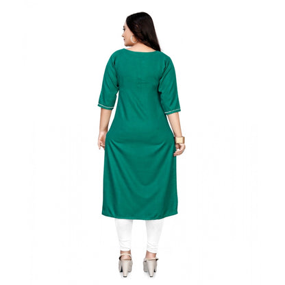 Cotton Solid A-Line Kurti (Turquoise Green)